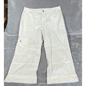 Ralph Lauren ‎ Womens Sz 12 Cargo Crop Pants Wide Leg White Utility Lightweight